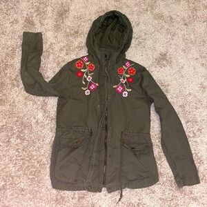 xhilaration Floral Embroidered Zipper/Button XS Utility Jacket